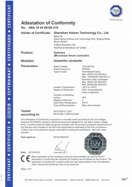 China Shenzhen HAISEN Technology Co.,Ltd. certification